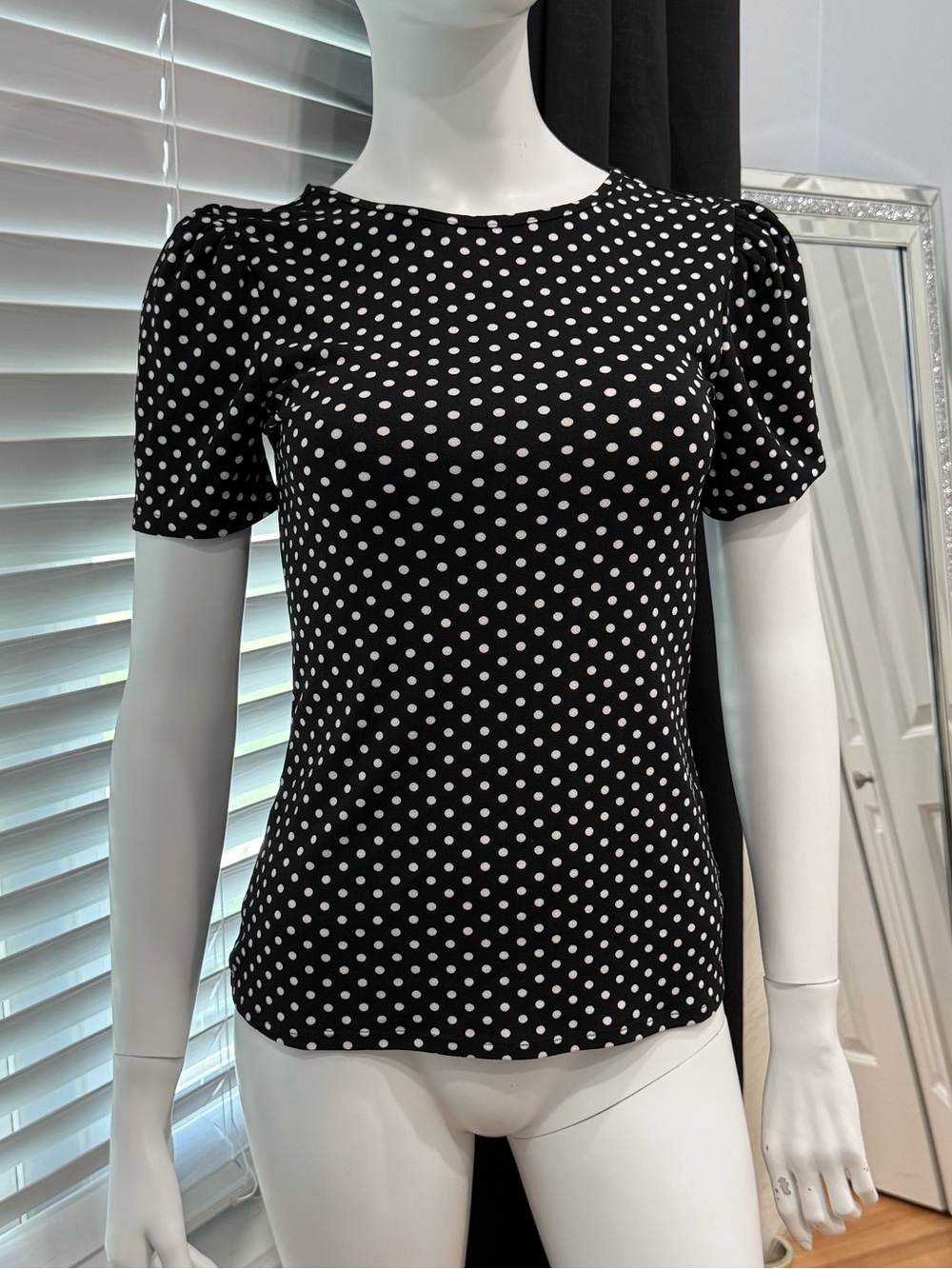 Express Black Short Sleeve Polka Dot Top